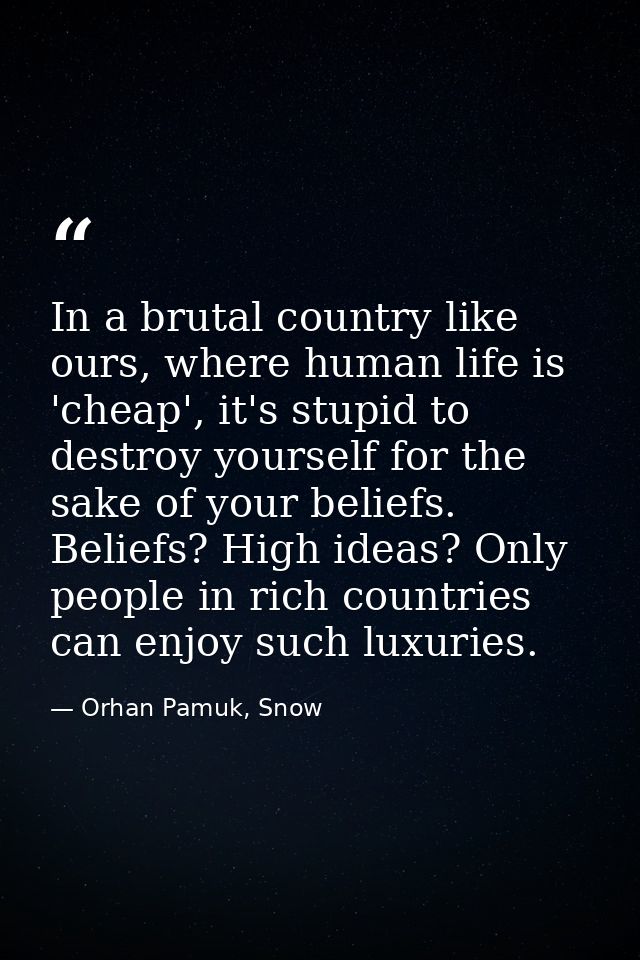 In a brutal country like ours, where human life is 'cheap', it's stupid to destroy yourself for the sake of your beliefs — Orhan Pamuk, Snow