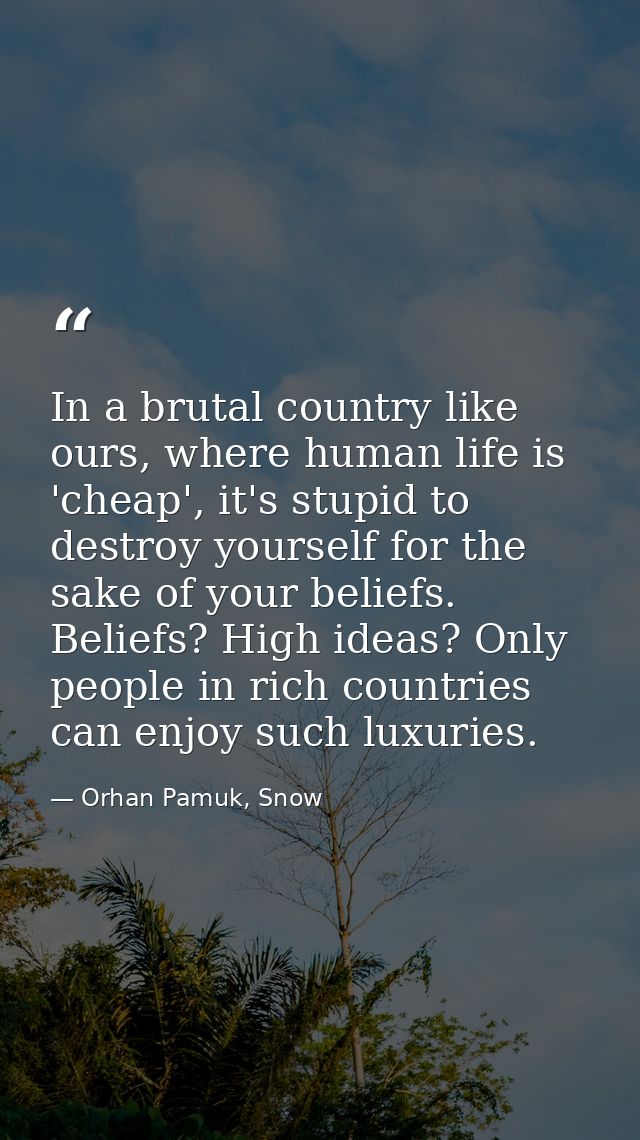 In a brutal country like ours, where human life is 'cheap', it's stupid to destroy yourself for the sake of your beliefs — Orhan Pamuk, Snow