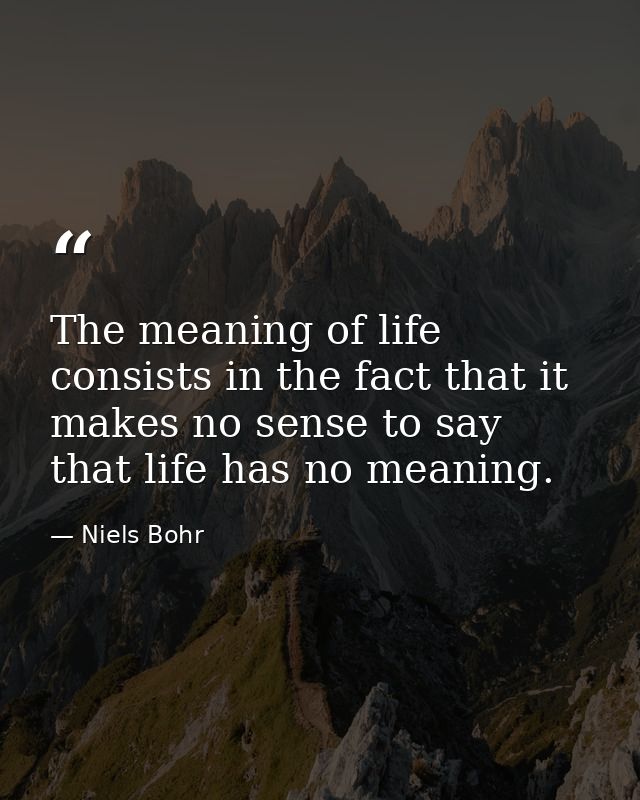 The meaning of life consists in the fact that it makes no sense to say that life has no meaning. — Niels Bohr