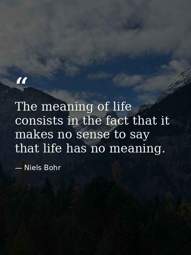 The meaning of life consists in the fact that it makes no sense to say that life has no meaning. — Niels Bohr