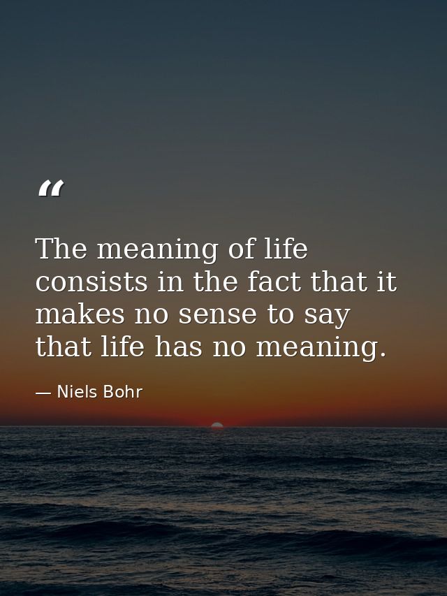 The meaning of life consists in the fact that it makes no sense to say that life has no meaning. — Niels Bohr