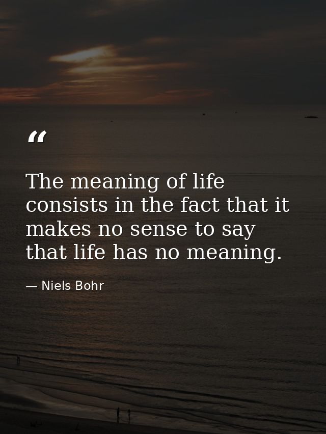 The meaning of life consists in the fact that it makes no sense to say that life has no meaning. — Niels Bohr
