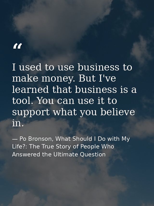I used to use business to make money. But I've learned that business is a tool. You can use it to support what you belie — Po Bronson, What Should I Do with My Life?: The True Story of People Who Answered the Ultimate Question
