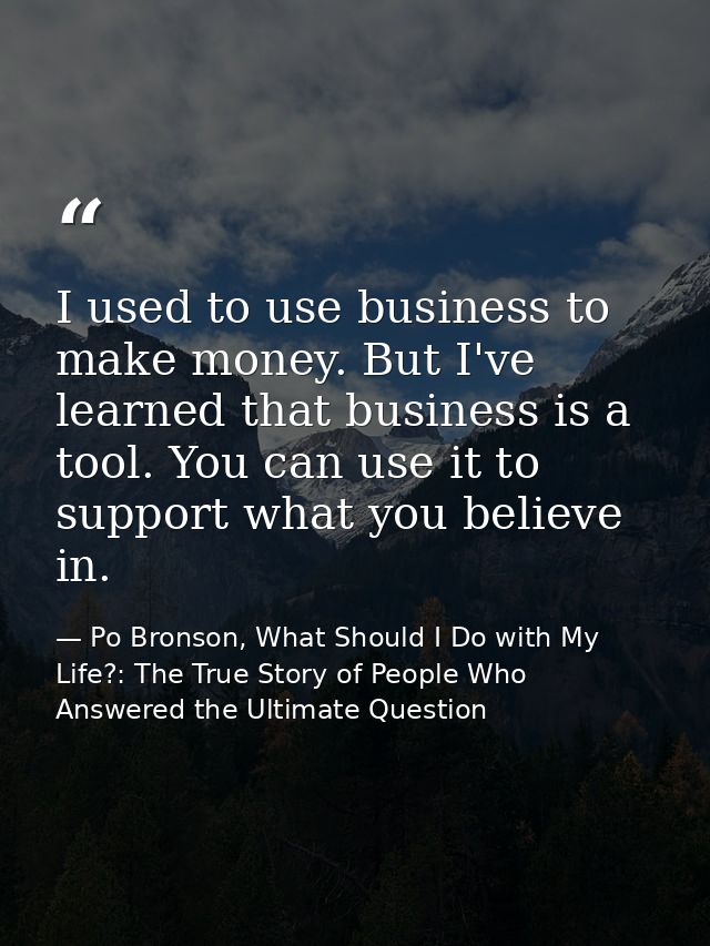 I used to use business to make money. But I've learned that business is a tool. You can use it to support what you belie — Po Bronson, What Should I Do with My Life?: The True Story of People Who Answered the Ultimate Question