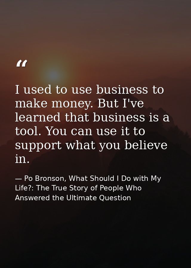 I used to use business to make money. But I've learned that business is a tool. You can use it to support what you belie — Po Bronson, What Should I Do with My Life?: The True Story of People Who Answered the Ultimate Question
