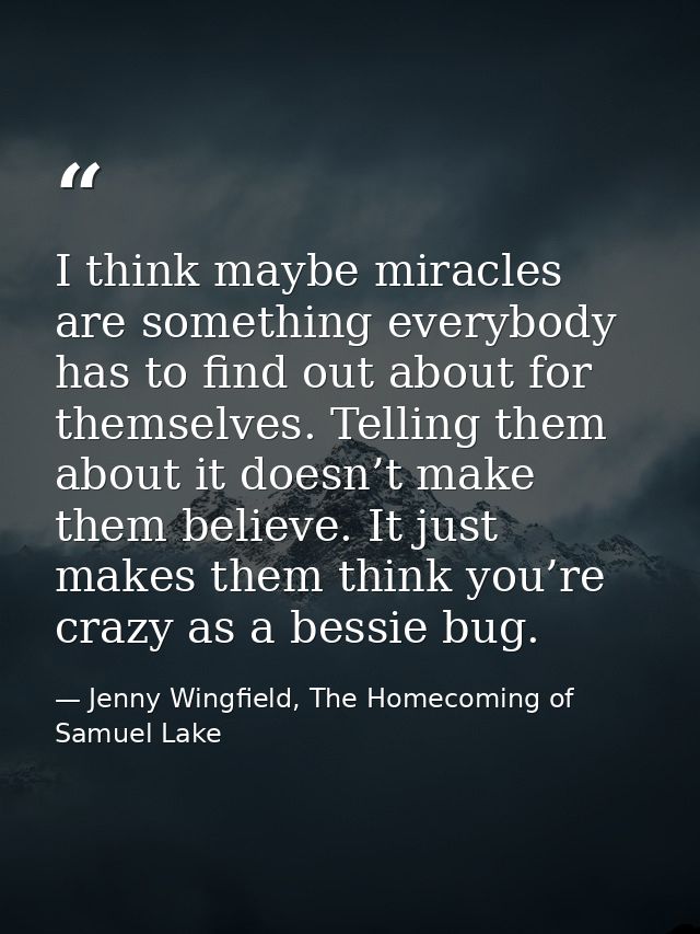 I think maybe miracles are something everybody has to find out about for themselves. Telling them about it doesn’t make  — Jenny Wingfield, The Homecoming of Samuel Lake