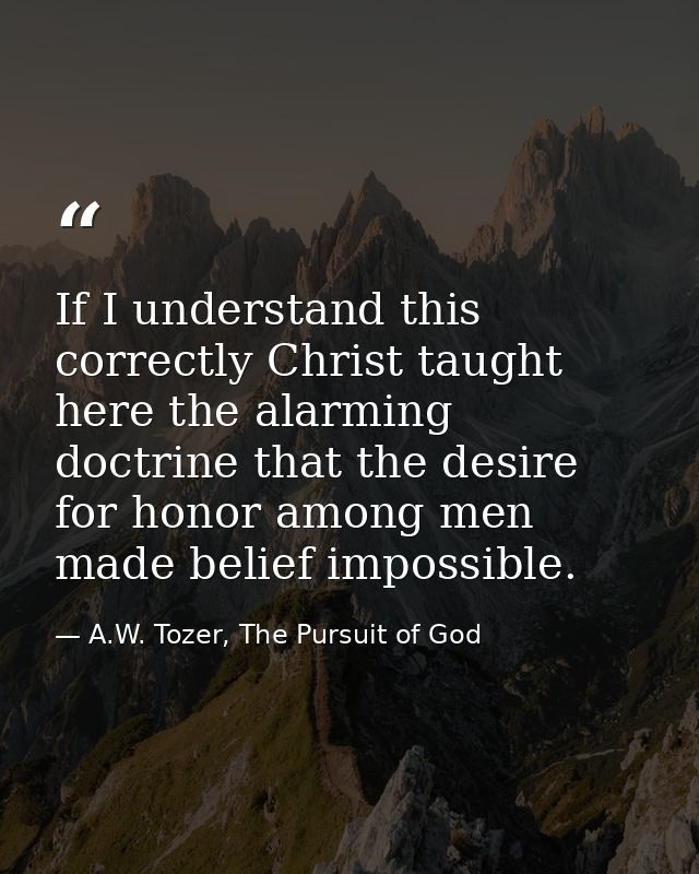 If I understand this correctly Christ taught here the alarming doctrine that the desire for honor among men made belief  — A.W. Tozer, The Pursuit of God
