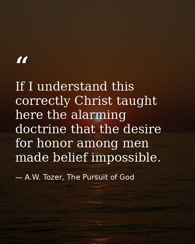 If I understand this correctly Christ taught here the alarming doctrine that the desire for honor among men made belief  — A.W. Tozer, The Pursuit of God