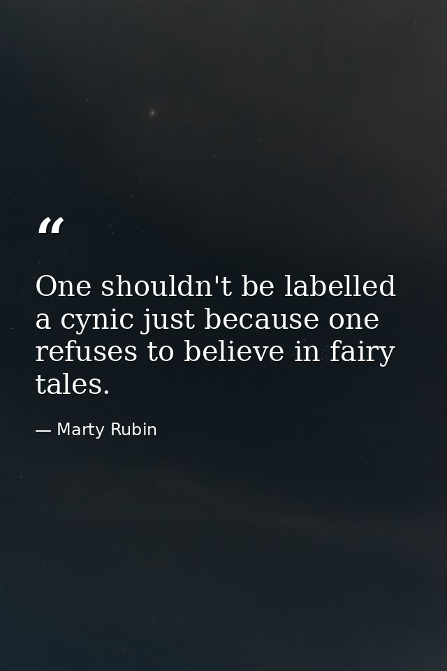 One shouldn't be labelled a cynic just because one refuses to believe in fairy tales. — Marty Rubin