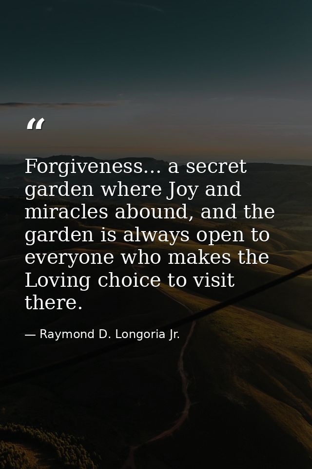 Forgiveness... a secret garden where Joy and miracles abound, and the garden is always open to everyone who makes the Lo — Raymond D. Longoria Jr.