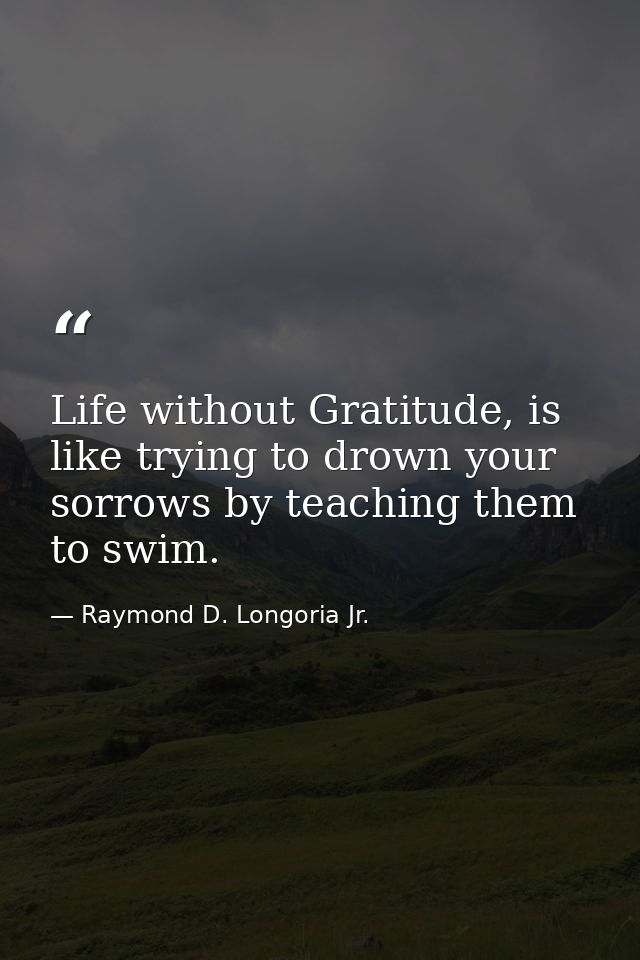 Life without Gratitude, is like trying to drown your sorrows by teaching them to swim. — Raymond D. Longoria Jr.