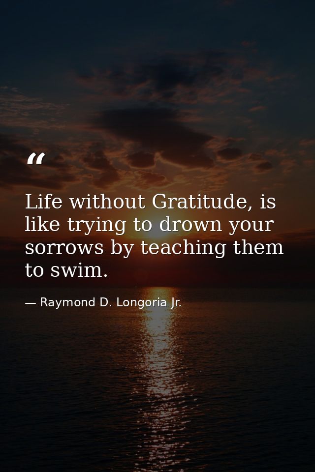Life without Gratitude, is like trying to drown your sorrows by teaching them to swim. — Raymond D. Longoria Jr.