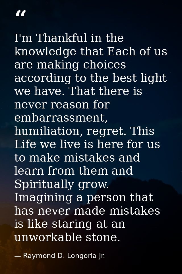 I'm Thankful in the knowledge that Each of us are making choices according to the best light we have. That there is neve — Raymond D. Longoria Jr.