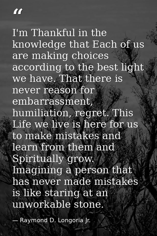 I'm Thankful in the knowledge that Each of us are making choices according to the best light we have. That there is neve — Raymond D. Longoria Jr.