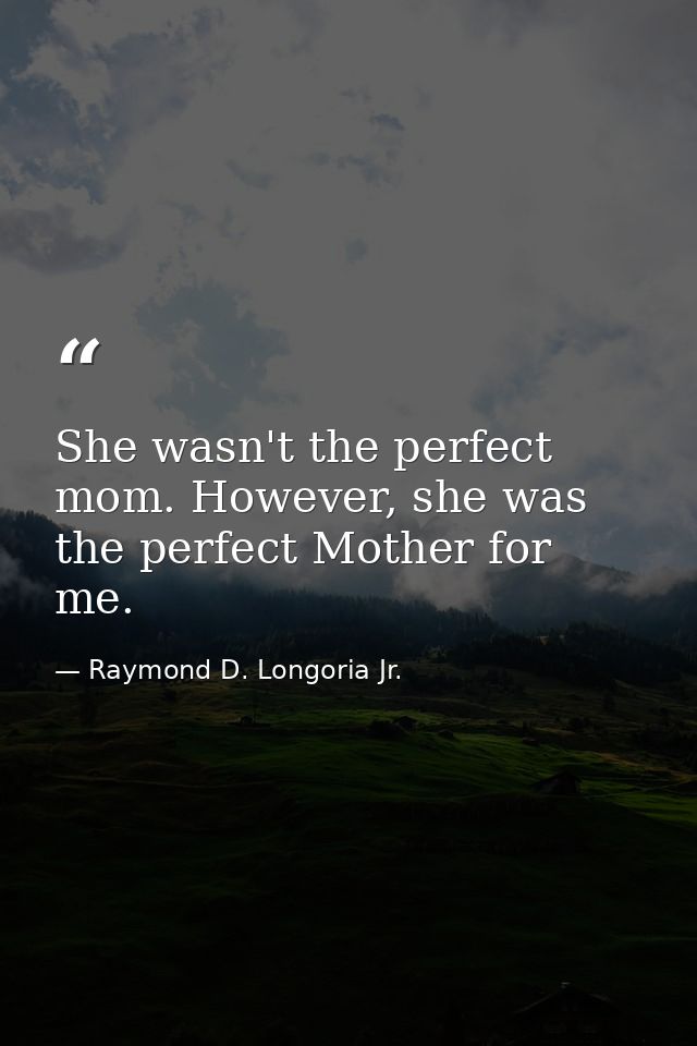 She wasn't the perfect mom. However, she was the perfect Mother for me. — Raymond D. Longoria Jr.