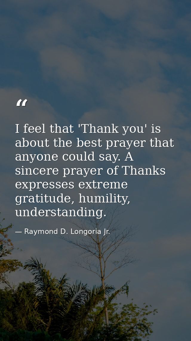 I feel that 'Thank you' is about the best prayer that anyone could say. A sincere prayer of Thanks expresses extreme gra — Raymond D. Longoria Jr.