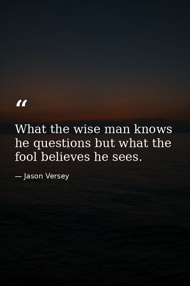 What the wise man knows he questions but what the fool believes he sees. — Jason Versey