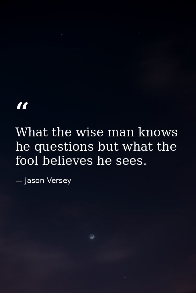 What the wise man knows he questions but what the fool believes he sees. — Jason Versey