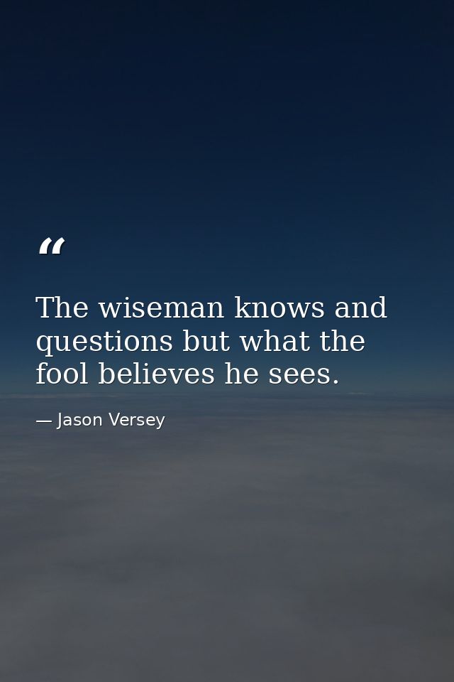 The wiseman knows and questions but what the fool believes he sees. — Jason Versey