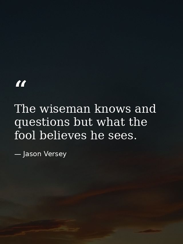 The wiseman knows and questions but what the fool believes he sees. — Jason Versey