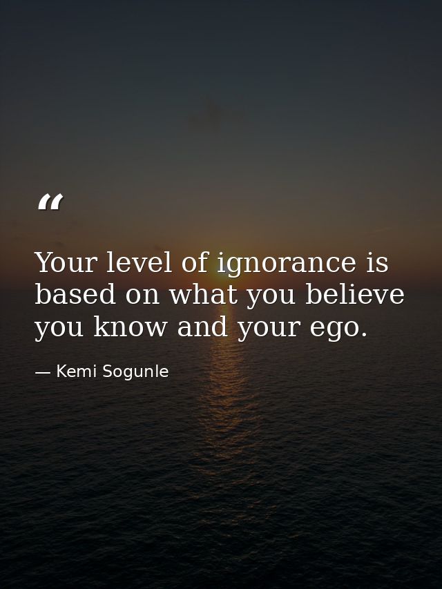 Your level of ignorance is based on what you believe you know and your ego. — Kemi Sogunle