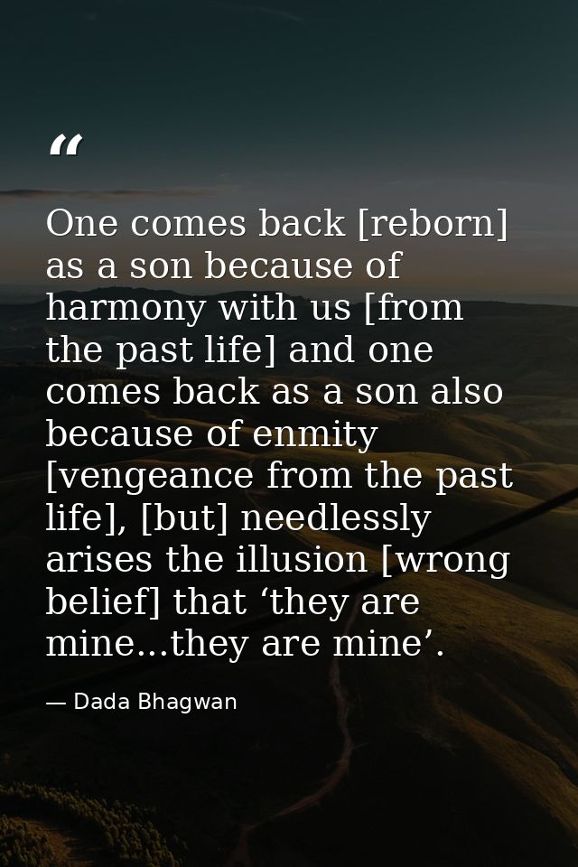 One comes back [reborn] as a son because of harmony with us [from the past life] and one comes back as a son also becaus — Dada Bhagwan