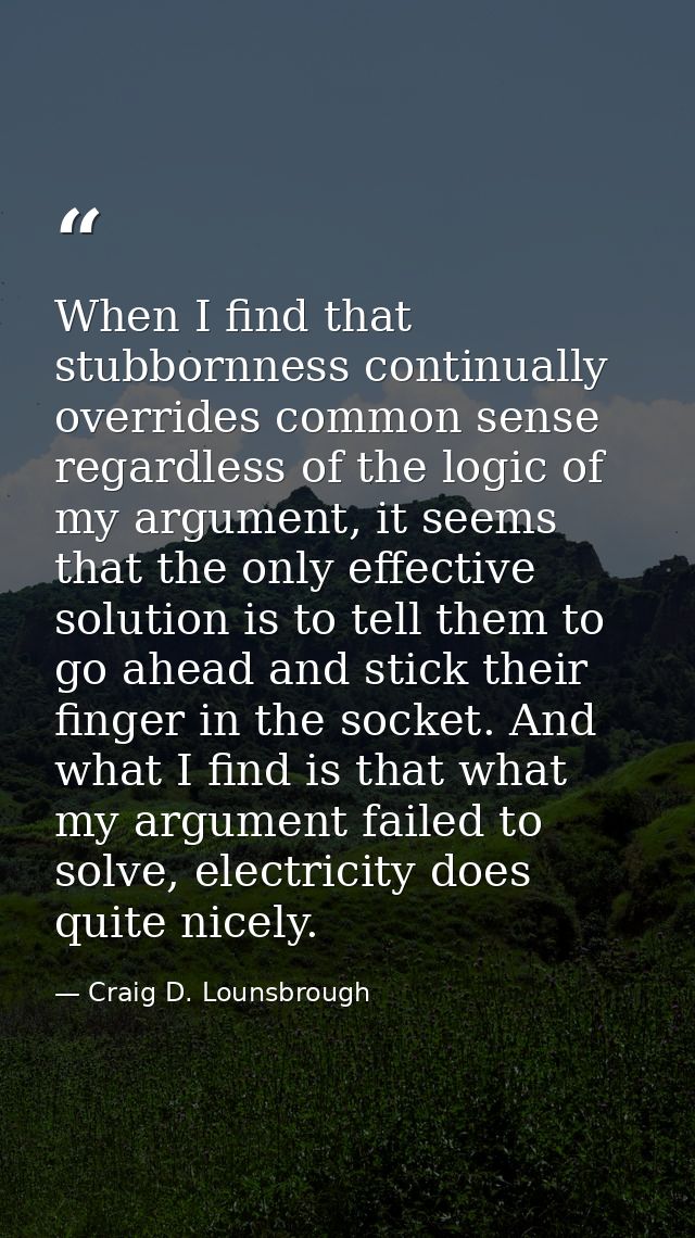 When I find that stubbornness continually overrides common sense regardless of the logic of my argument, it seems that t — Craig D. Lounsbrough