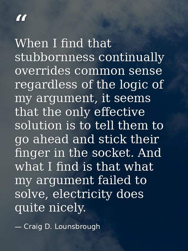 When I find that stubbornness continually overrides common sense regardless of the logic of my argument, it seems that t — Craig D. Lounsbrough