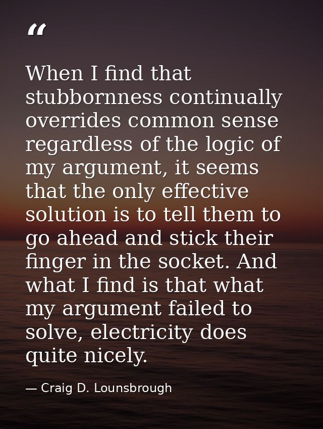 When I find that stubbornness continually overrides common sense regardless of the logic of my argument, it seems that t — Craig D. Lounsbrough