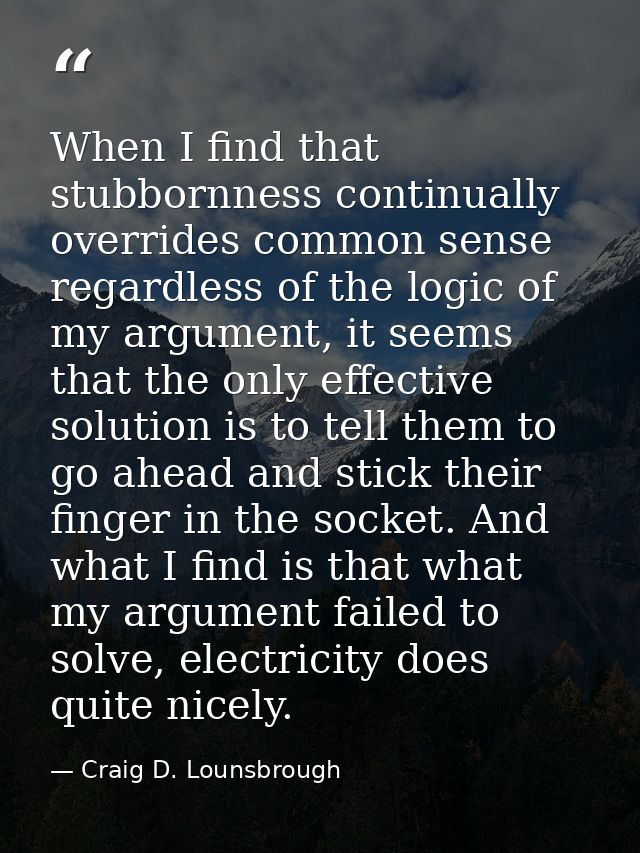 When I find that stubbornness continually overrides common sense regardless of the logic of my argument, it seems that t — Craig D. Lounsbrough