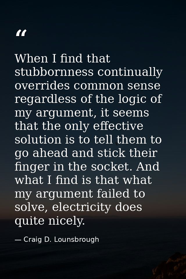 When I find that stubbornness continually overrides common sense regardless of the logic of my argument, it seems that t — Craig D. Lounsbrough