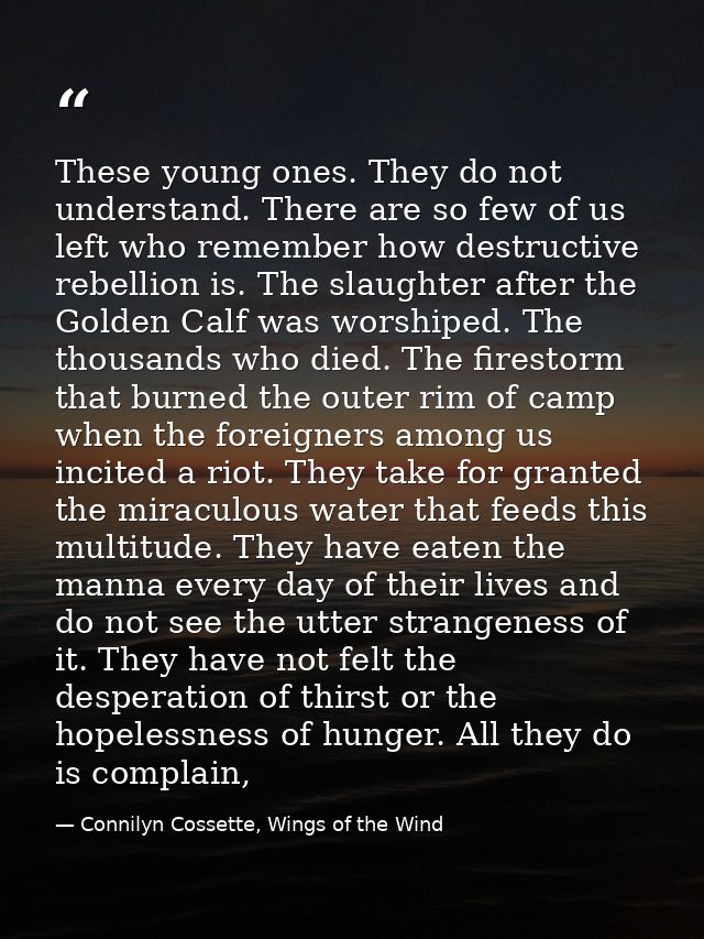 These young ones. They do not understand. There are so few of us left who remember how destructive rebellion is. The sla — Connilyn Cossette, Wings of the Wind