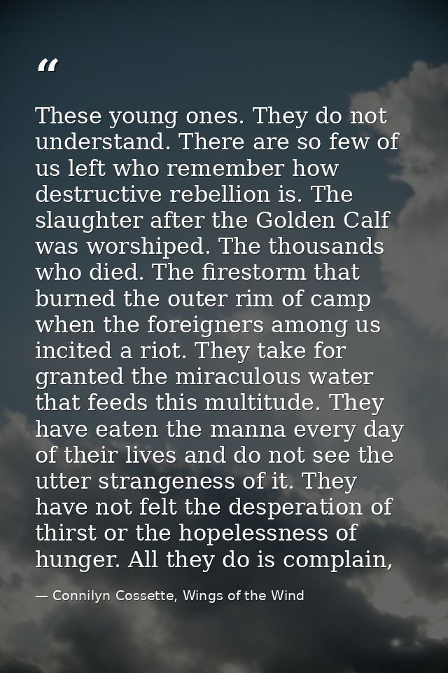 These young ones. They do not understand. There are so few of us left who remember how destructive rebellion is. The sla — Connilyn Cossette, Wings of the Wind