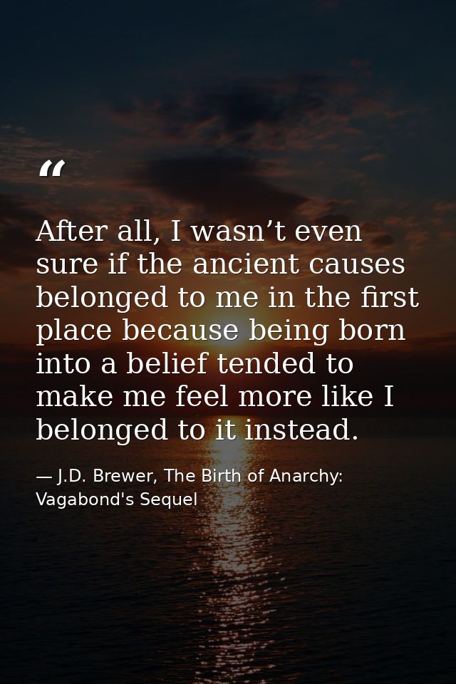 After all, I wasn’t even sure if the ancient causes belonged to me in the first place because being born into a belief t — J.D. Brewer, The Birth of Anarchy: Vagabond's Sequel