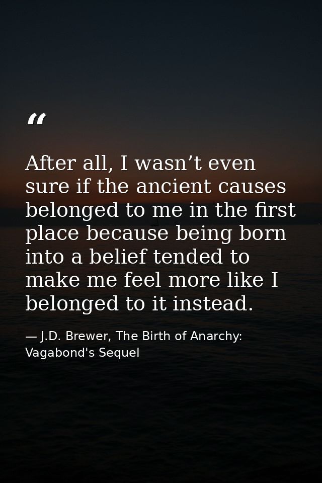After all, I wasn’t even sure if the ancient causes belonged to me in the first place because being born into a belief t — J.D. Brewer, The Birth of Anarchy: Vagabond's Sequel
