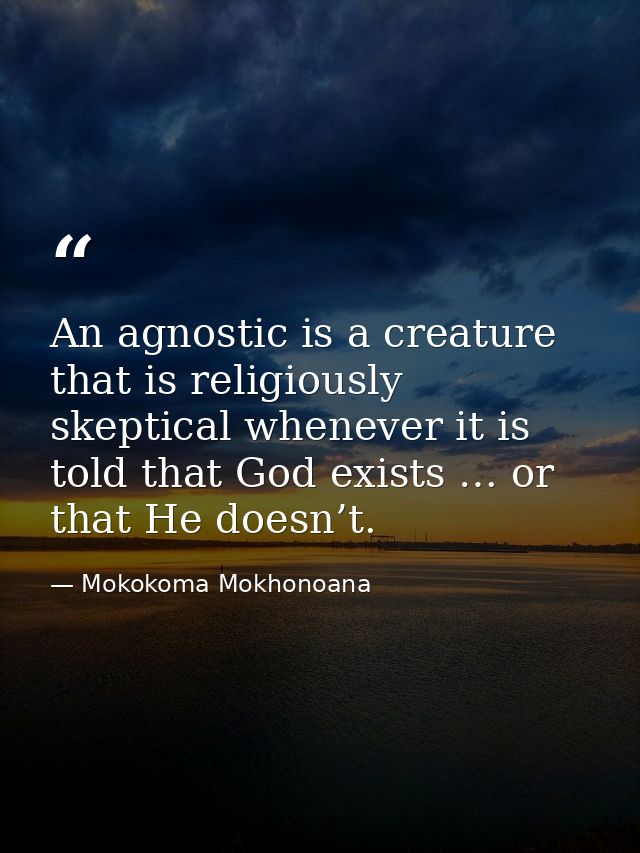 An agnostic is a creature that is religiously skeptical whenever it is told that God exists … or that He doesn’t. — Mokokoma Mokhonoana