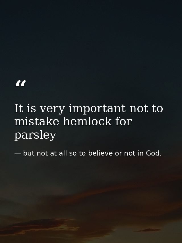 It is very important not to mistake hemlock for parsley — but not at all so to believe or not in God.
