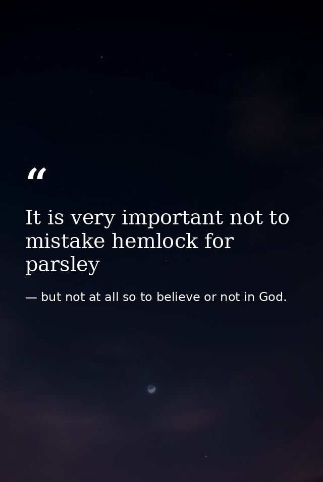 It is very important not to mistake hemlock for parsley — but not at all so to believe or not in God.