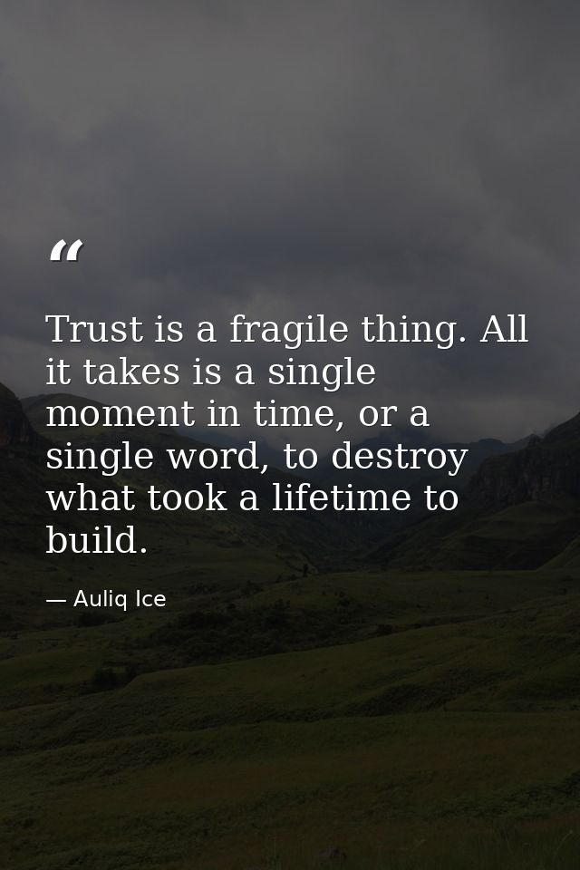 Trust is a fragile thing. All it takes is a single moment in time, or a single word, to destroy what took a lifetime to  — Auliq Ice