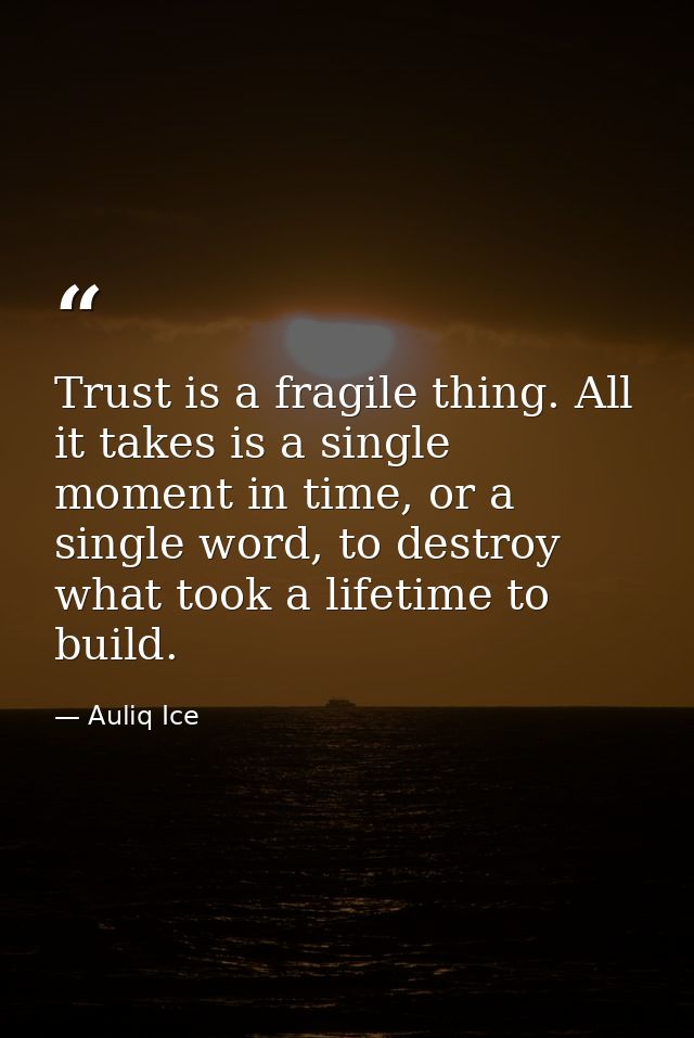 Trust is a fragile thing. All it takes is a single moment in time, or a single word, to destroy what took a lifetime to  — Auliq Ice