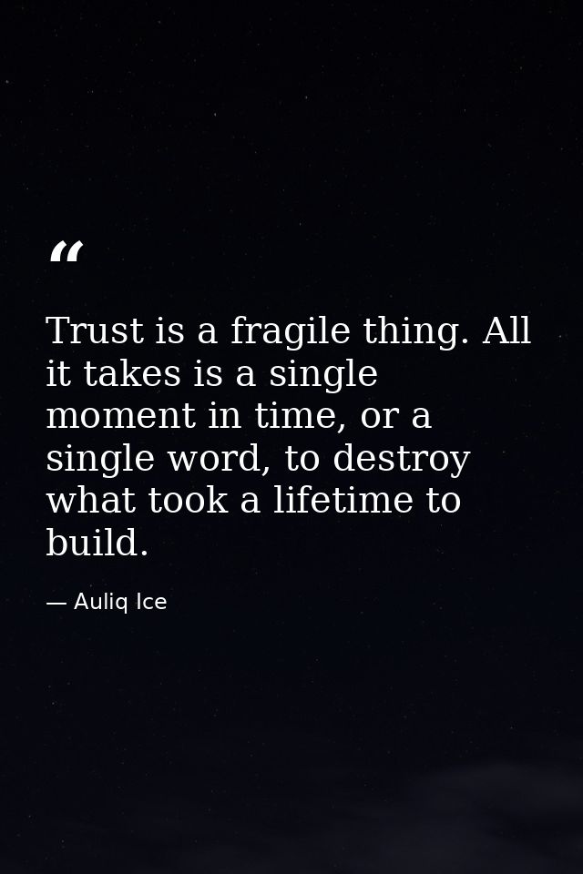 Trust is a fragile thing. All it takes is a single moment in time, or a single word, to destroy what took a lifetime to  — Auliq Ice