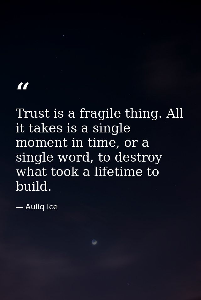 Trust is a fragile thing. All it takes is a single moment in time, or a single word, to destroy what took a lifetime to  — Auliq Ice