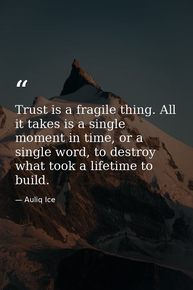 Trust is a fragile thing. All it takes is a single moment in time, or a single word, to destroy what took a lifetime to  — Auliq Ice
