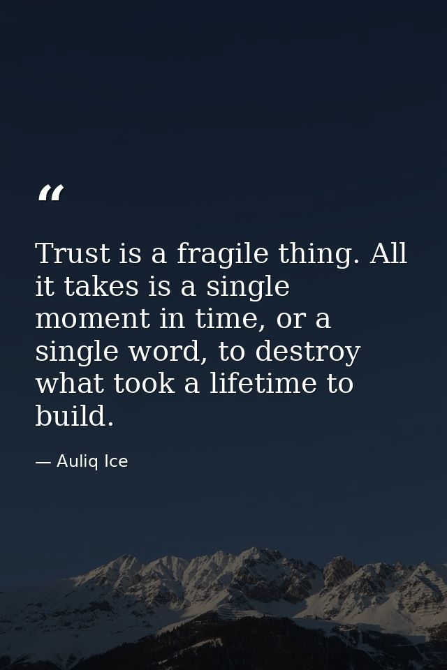 Trust is a fragile thing. All it takes is a single moment in time, or a single word, to destroy what took a lifetime to  — Auliq Ice
