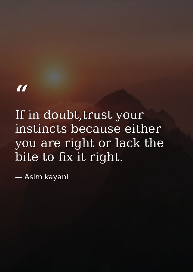 If in doubt,trust your instincts because either you are right or lack the bite to fix it right. — Asim kayani
