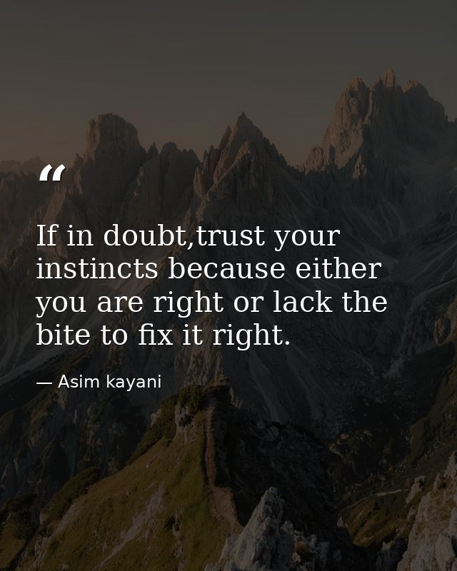 If in doubt,trust your instincts because either you are right or lack the bite to fix it right. — Asim kayani