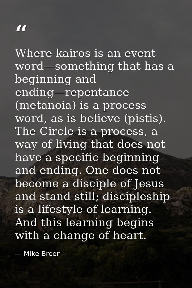 Where kairos is an event word—something that has a beginning and ending—repentance (metanoia) is a process word, as is b — Mike Breen