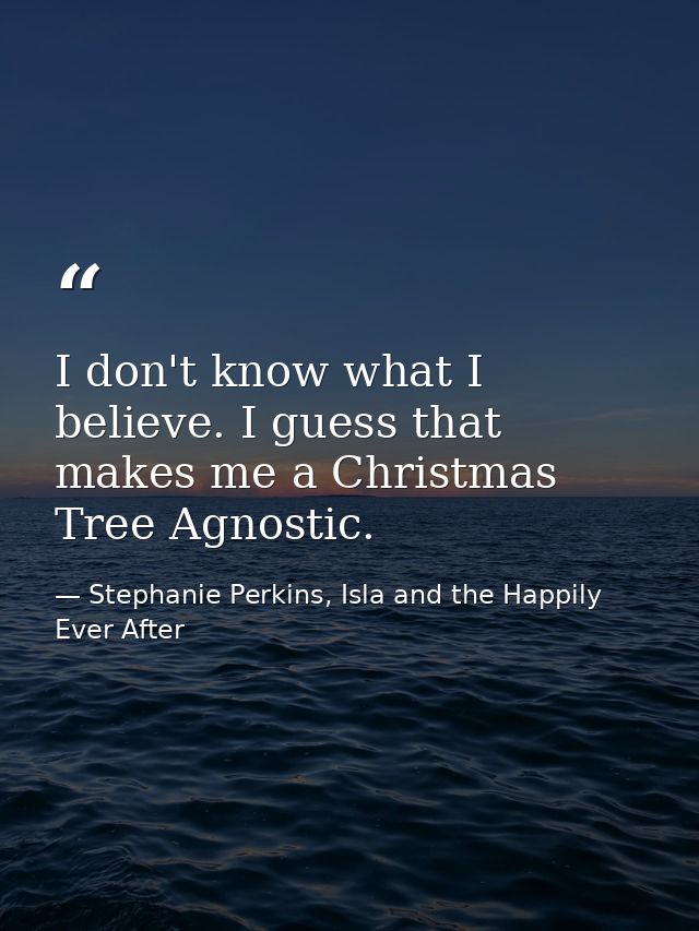 I don't know what I believe. I guess that makes me a Christmas Tree Agnostic. — Stephanie Perkins, Isla and the Happily Ever After