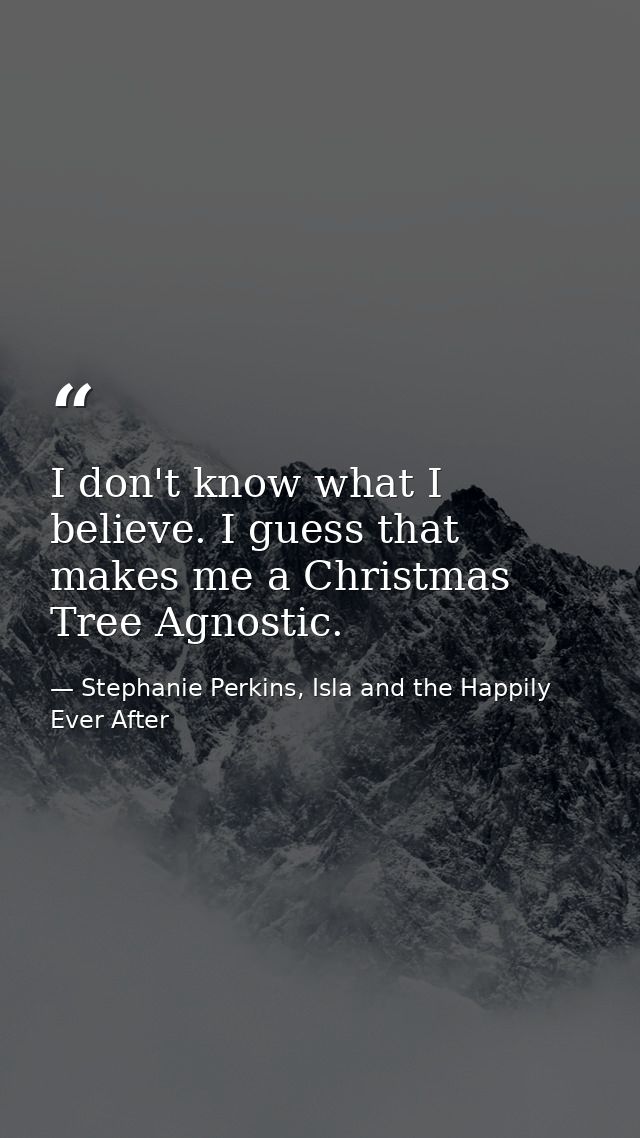 I don't know what I believe. I guess that makes me a Christmas Tree Agnostic. — Stephanie Perkins, Isla and the Happily Ever After