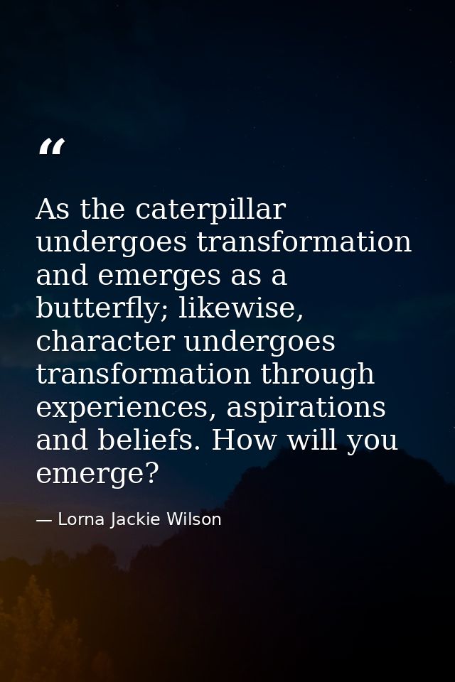 As the caterpillar undergoes transformation and emerges as a butterfly; likewise, character undergoes transformation thr — Lorna Jackie Wilson